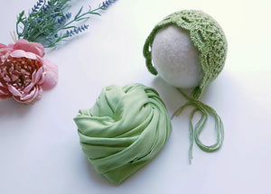 50% OFF - Apple Green Unique Wrap and Bonnet Set